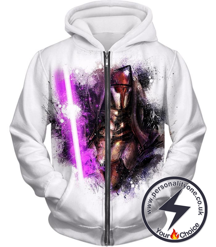 Star Wars Sith Lord Darth Revan Purple Lightsaber Fan Art Cool White Zip Up Hoodie